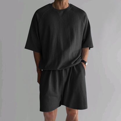 Men's Terry Casual Round Neck Short Sleeve & Shorts Set Huge Variety