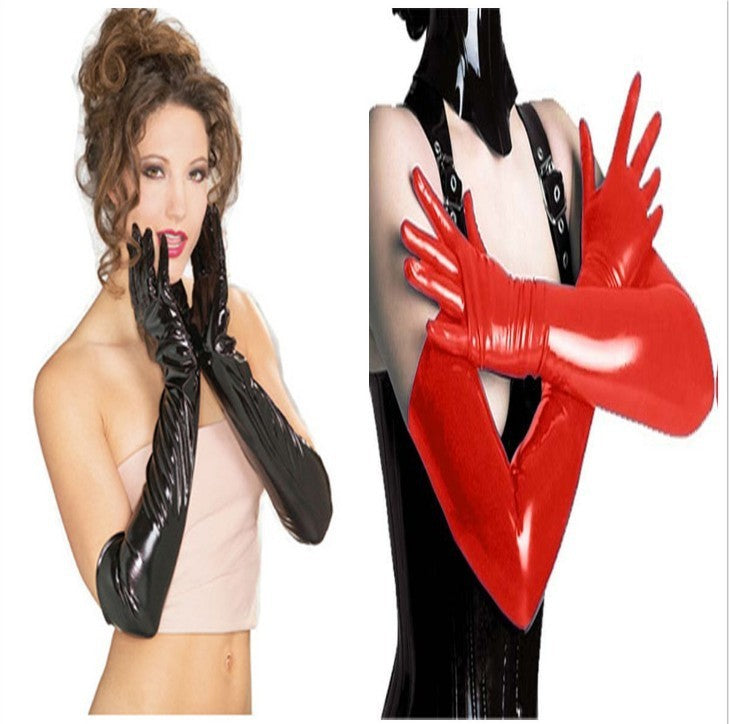 Bright Leather Faux Lacquer Gloves Long Latex