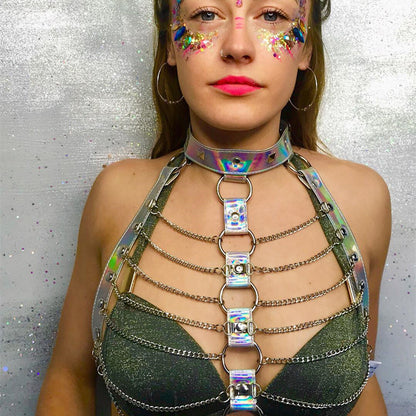 Holographic Halter Body Harness Chain Belt