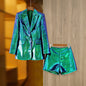 Full Sequins Long-Sleeve Coat High-Waist Shorts Suit 2-Set