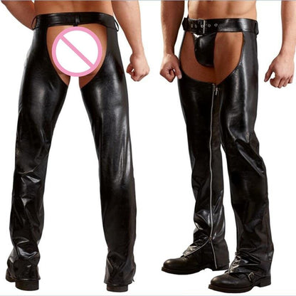 Exotic Gothic Men Sexy Crotch Pole Dance Pants Leather