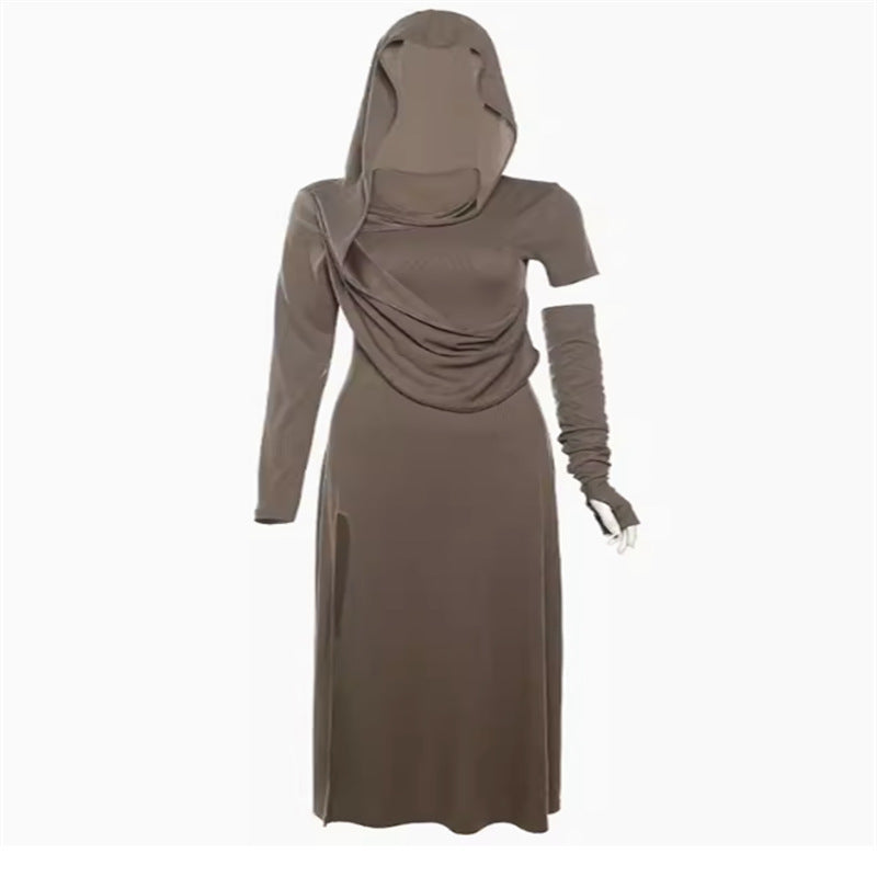 High-Slit Hooded Dress Suit & Glove