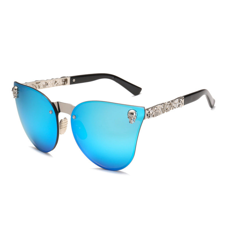 Holographic Tinted Solid Clear Frame Skull Detail Embellished Sunglasses