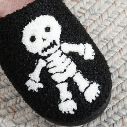 Halloween Skull Embroidery Cotton Slippers