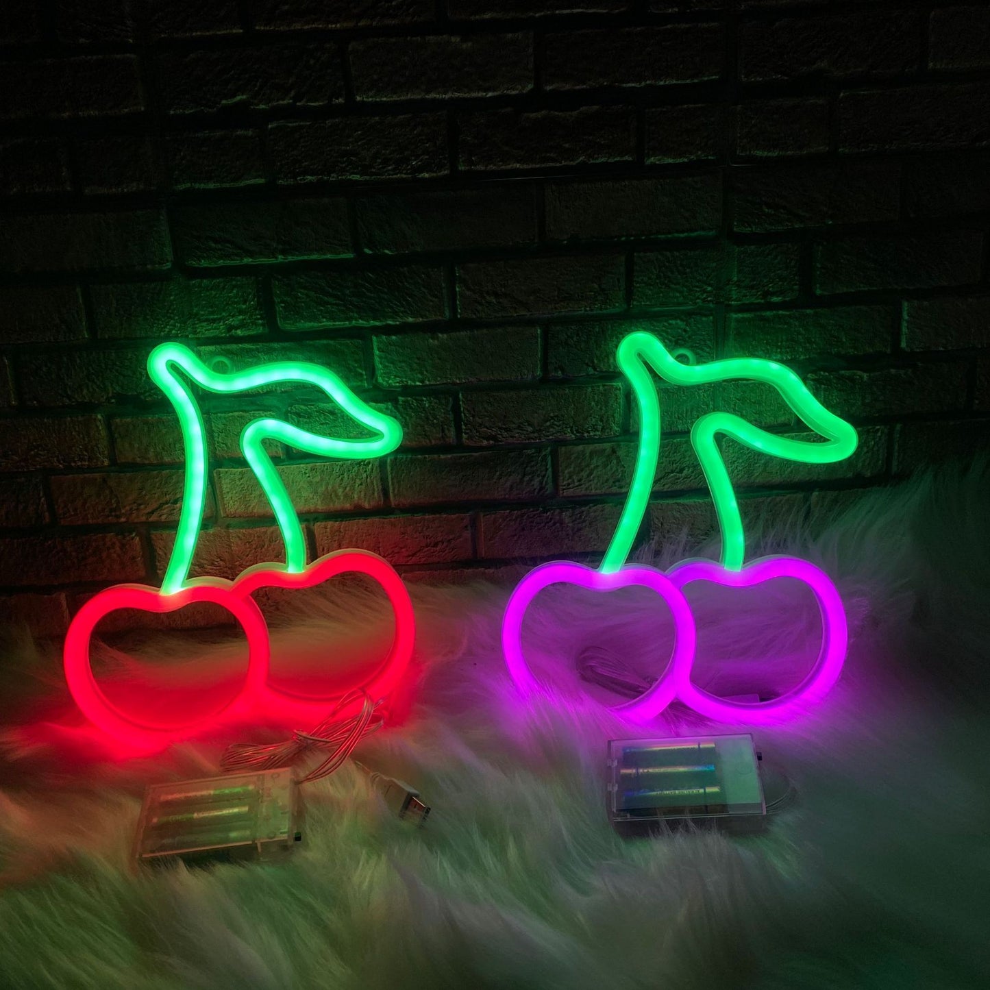 LED Neon Cherries Background Creative Lights