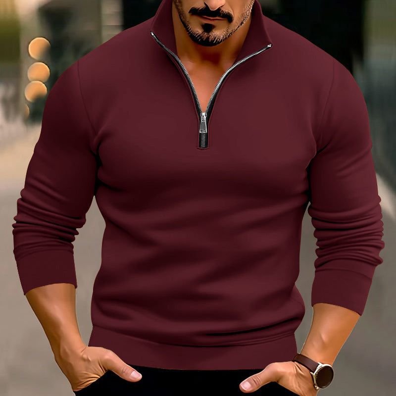 Men's Casual Solid Color Long-Sleeved Zipper Neck Top Huge Variety