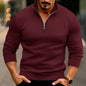 Men's Casual Solid Color Long-Sleeved Zipper Neck Top Huge Variety