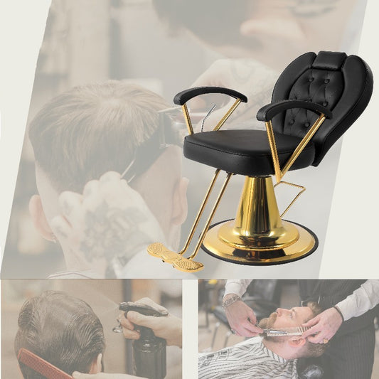 Golden Accent Leather Massage Barber Hair Salon Chair