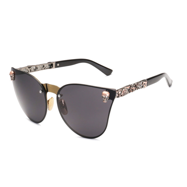 Holographic Tinted Solid Clear Frame Skull Detail Embellished Sunglasses