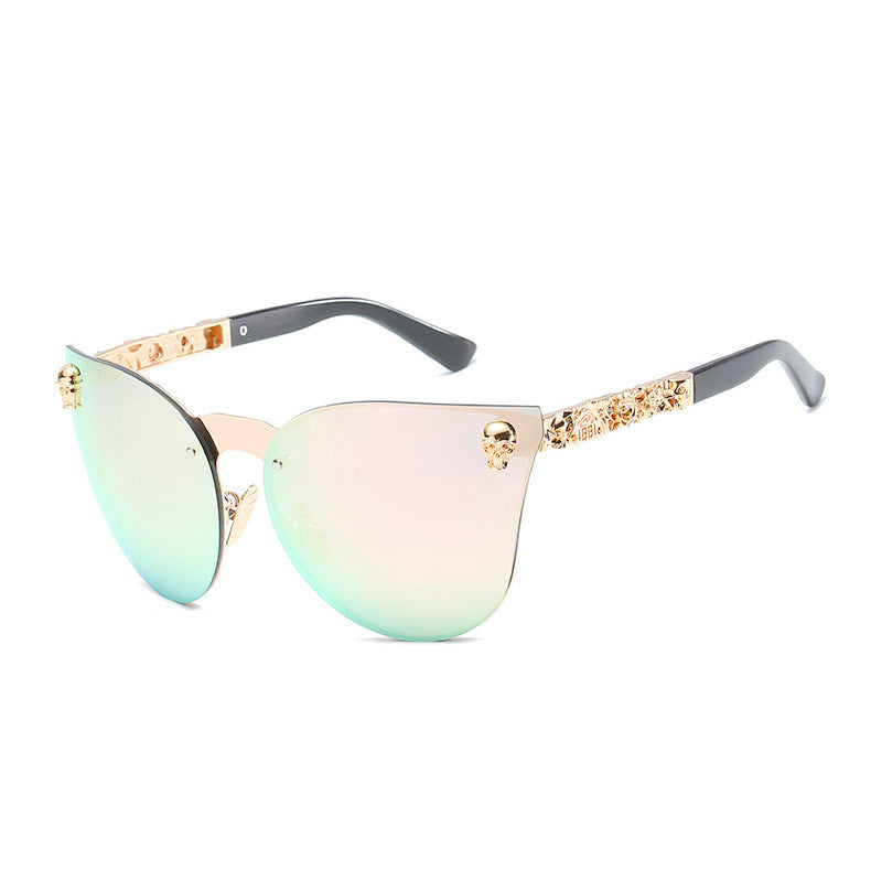 Holographic Tinted Solid Clear Frame Skull Detail Embellished Sunglasses