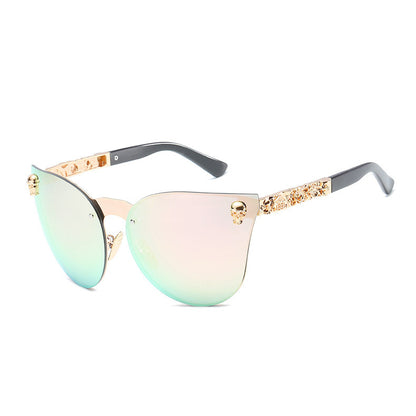 Holographic Tinted Solid Clear Frame Skull Detail Embellished Sunglasses