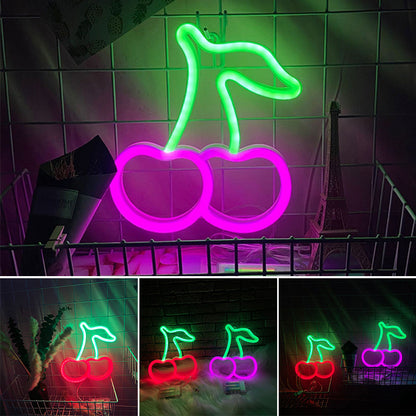 LED Neon Cherries Background Creative Lights