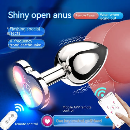 Luminous App Remote Control Metal Heart-Shaped Anal Plug