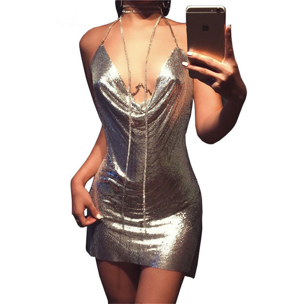 Rhinestone Metal Sequins Dress Multiple Colors