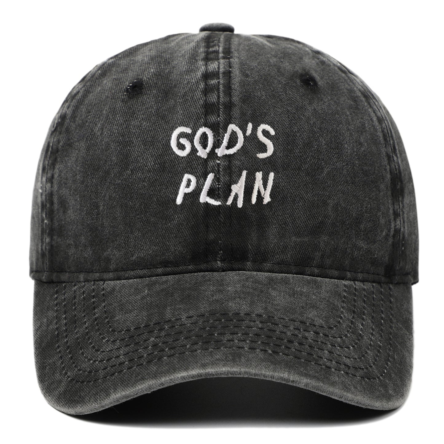 "GODS PLAN" Embroidered Baseball Cap Pure Cotton Washed Hat