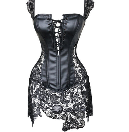 Long Lace Detail Hollow Leather Corset