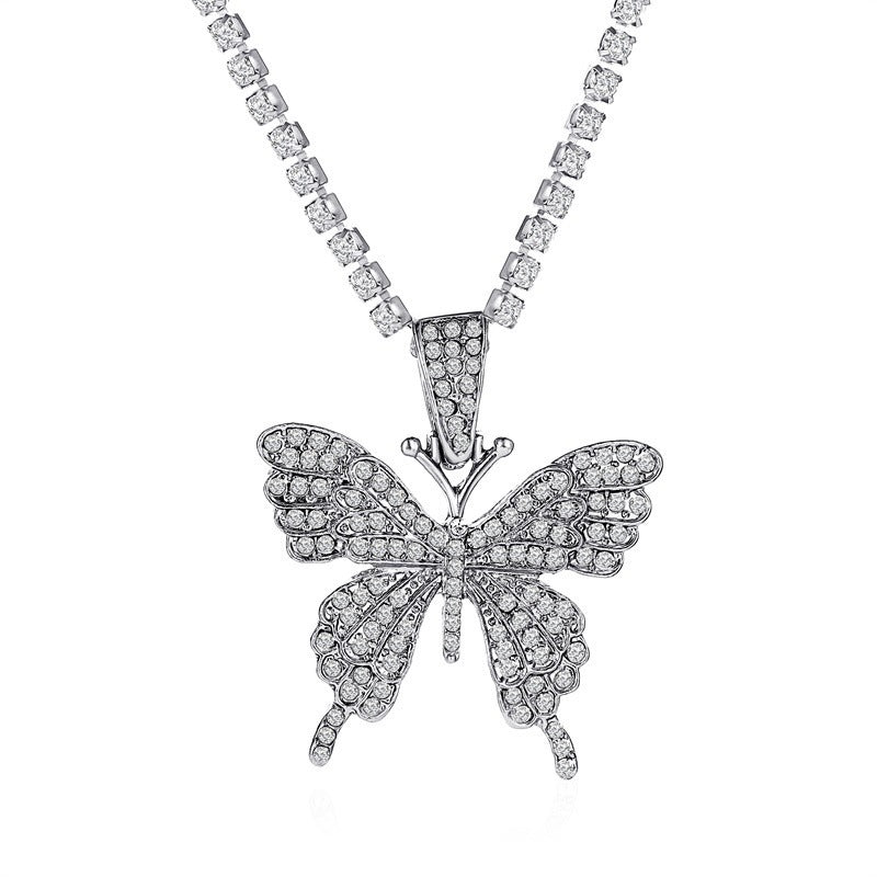 Rhinestone Butterfly Pendant Necklace & Chain