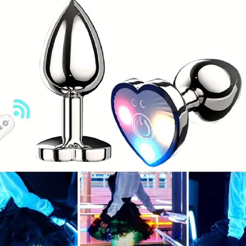 Luminous App Remote Control Metal Heart-Shaped Anal Plug