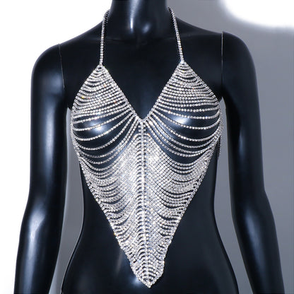 Diamond-Encrusted Body Chain Rope Bra Multi-Layer