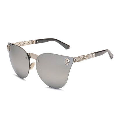 Holographic Tinted Solid Clear Frame Skull Detail Embellished Sunglasses