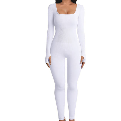 Long Sleeve Square Collar Neck Fitness Jumpsuit