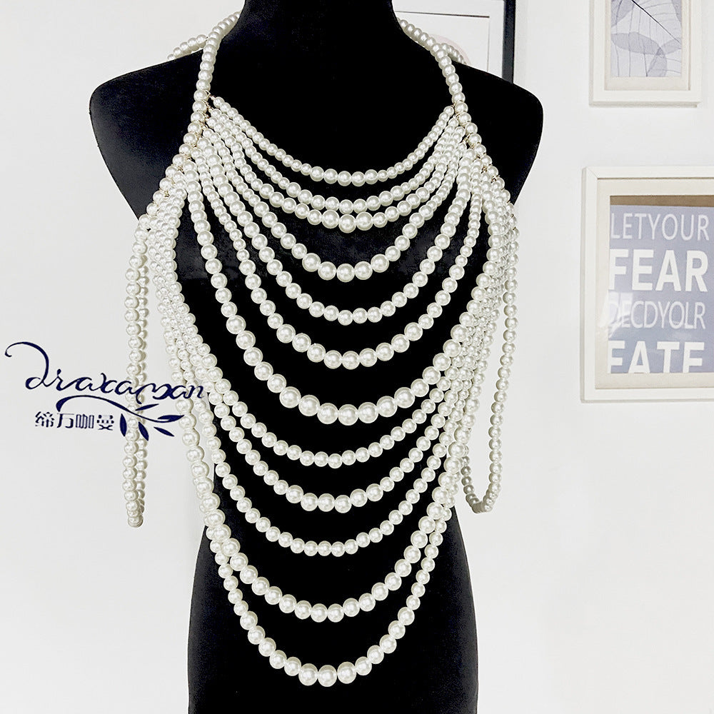 Hand-Woven Retro Multi-Layer Imitation Pearl Body Chains