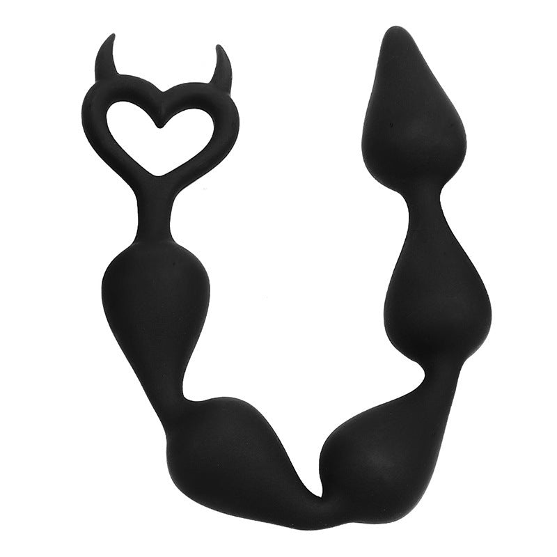 Lengthened Silicone Heart Beaded Butt Plug