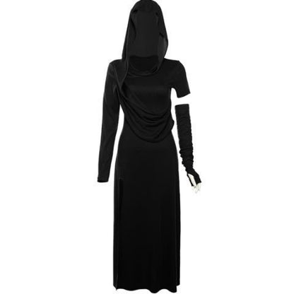 High-Slit Hooded Dress Suit & Glove