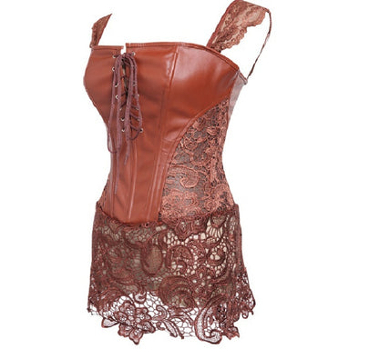 Long Lace Detail Hollow Leather Corset