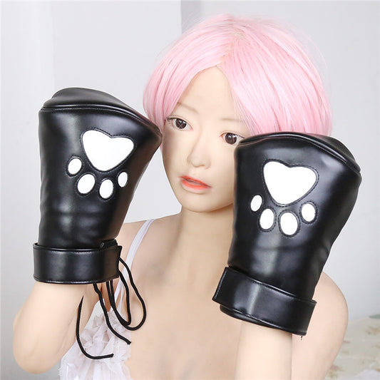 Sponge Filled Paw Gloves Leather PU Handcuffs