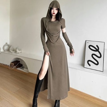 High-Slit Hooded Dress Suit & Glove