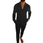 Men's Casual Button-Up Suit Lapel Shirt And Slim-Fit Trousers