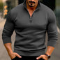 Men's Casual Solid Color Long-Sleeved Zipper Neck Top Huge Variety