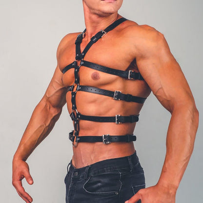 Men's Sexy Leather Bondage And Discipline Strap Vest