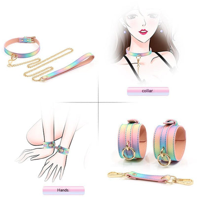 Multicolor Rainbow Binding Collar Mask Cuff Bracelet 8-Set Suit