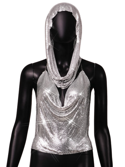 Back Slit Metal Sequins Top Scarf 2-Set