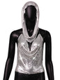 Back Slit Metal Sequins Top Scarf 2-Set