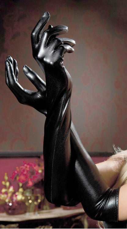 Bright Leather Faux Lacquer Gloves Long Latex