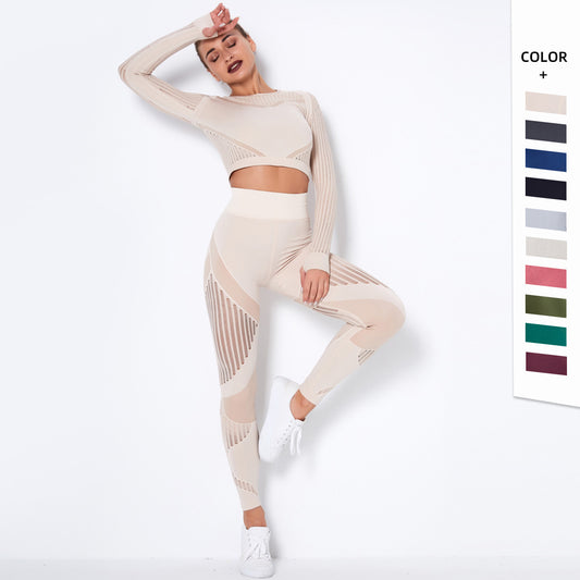 Seamless Knitted Absorbent Yoga Long-Sleeved Leggings Suit