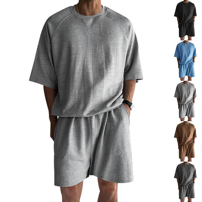 Men's Terry Casual Round Neck Short Sleeve & Shorts Set Huge Variety