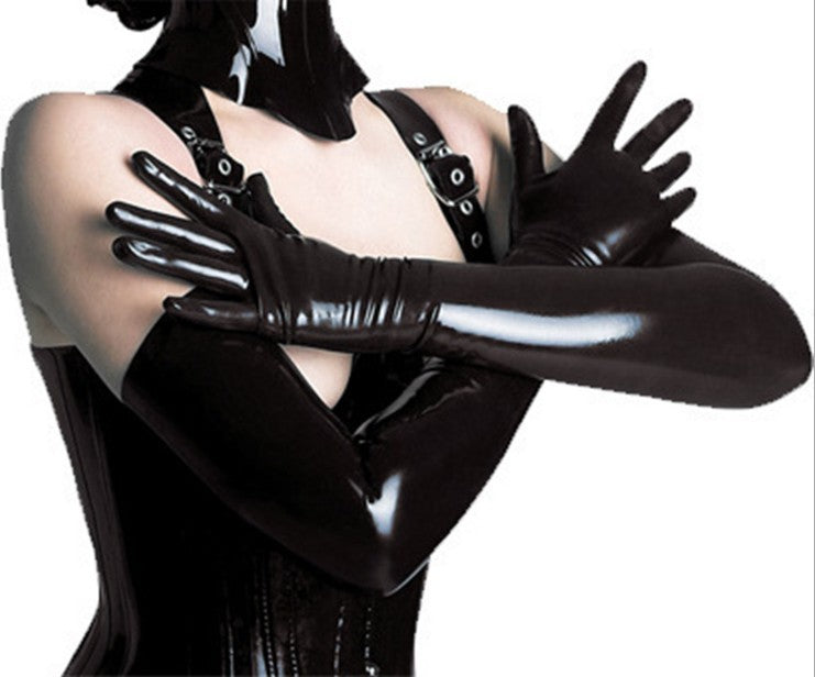 Bright Leather Faux Lacquer Gloves Long Latex