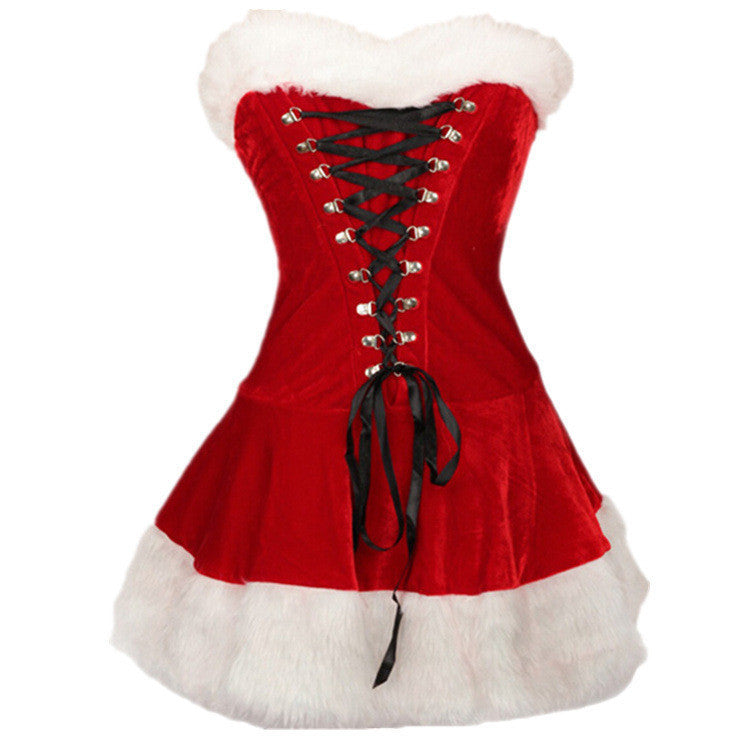 Tube Top Furry Corset Dress Lady Santa Claus