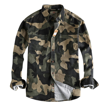 Washed Twill Woven Button-Up Long-Sleeve Camouflage Print Shirt