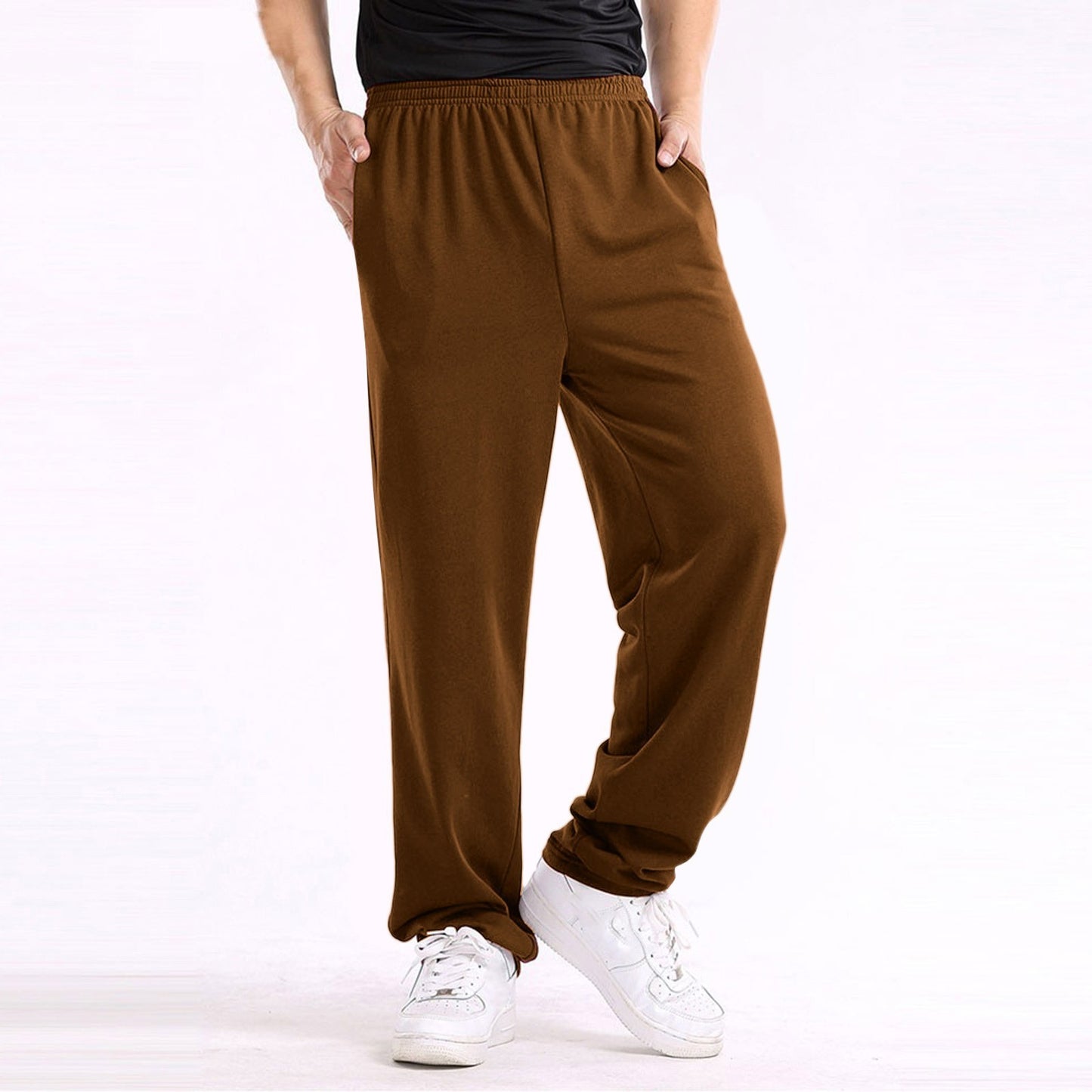 Casual Straight Solid Loose Pockets Trousers