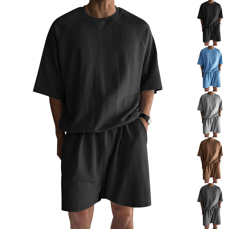 Men's Terry Casual Round Neck Short Sleeve & Shorts Set Huge Variety