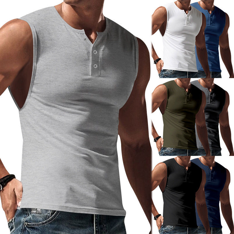 Men's Sleeveless Light 3 Button Board Solid Color Tank Vest Huge Variety