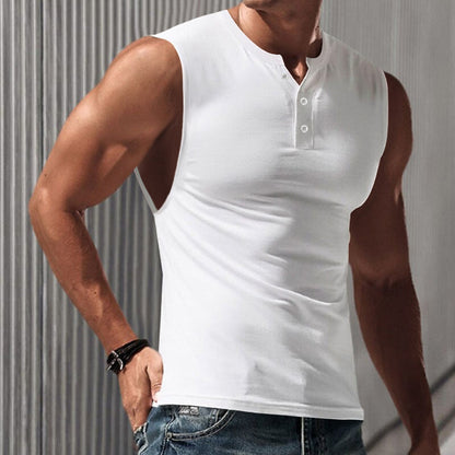 Men's Sleeveless Light 3 Button Board Solid Color Tank Vest Huge Variety