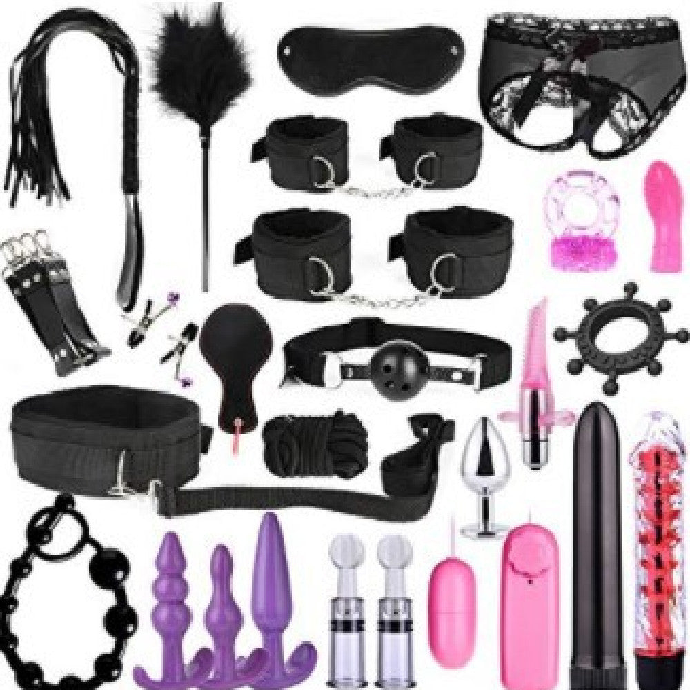 All-In-One Full Playtime Set Mouth Plug Whip Finger Sleeve Vibrating Rod Plug Thong Silicone Bead