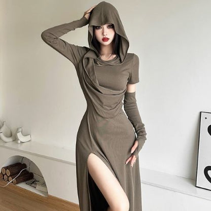 High-Slit Hooded Dress Suit & Glove