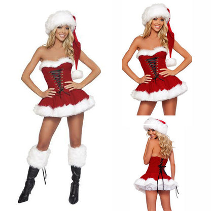 Tube Top Furry Corset Dress Lady Santa Claus